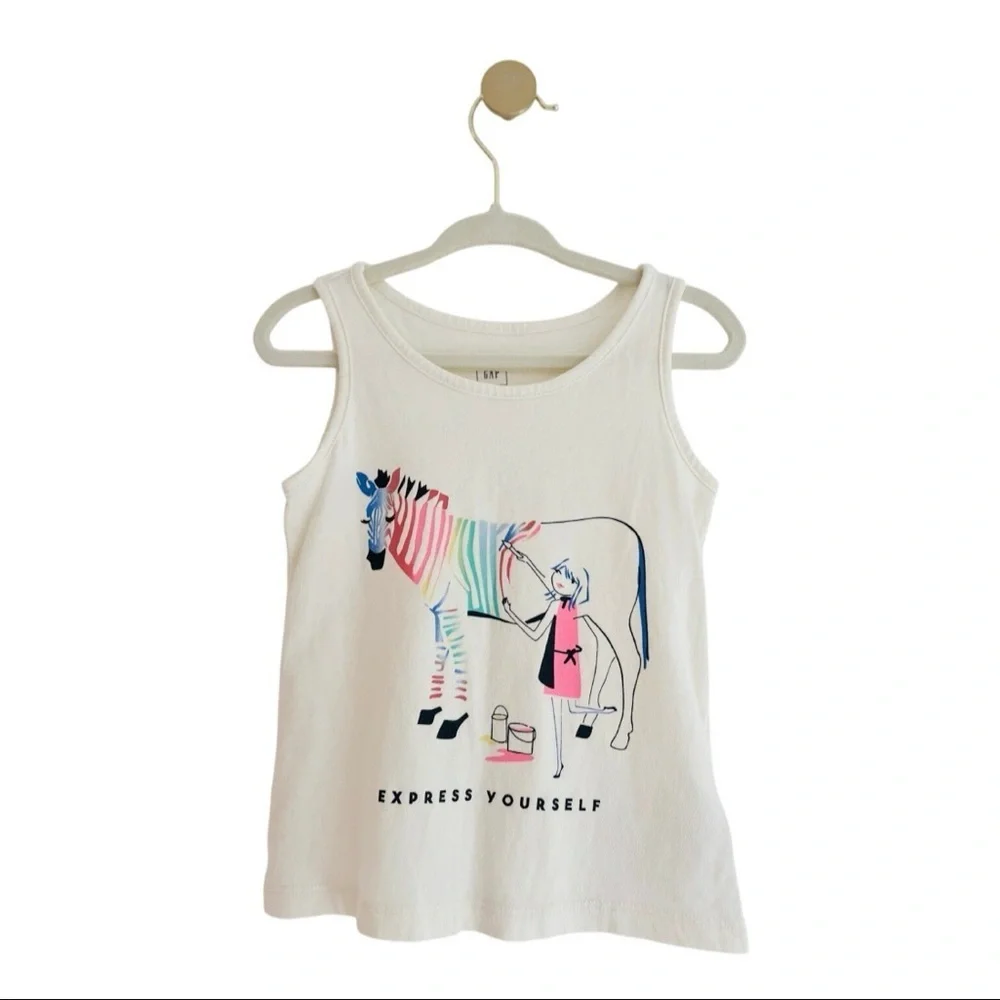 GAP Kids Express Yourself Tank Top - Cream with Zebra Design Girls 2T